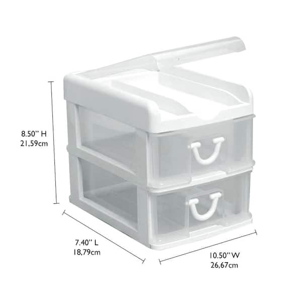 Gracious Living Mini 2 Drawer Desktop Organizer with Flip Top, White (2 Pack)