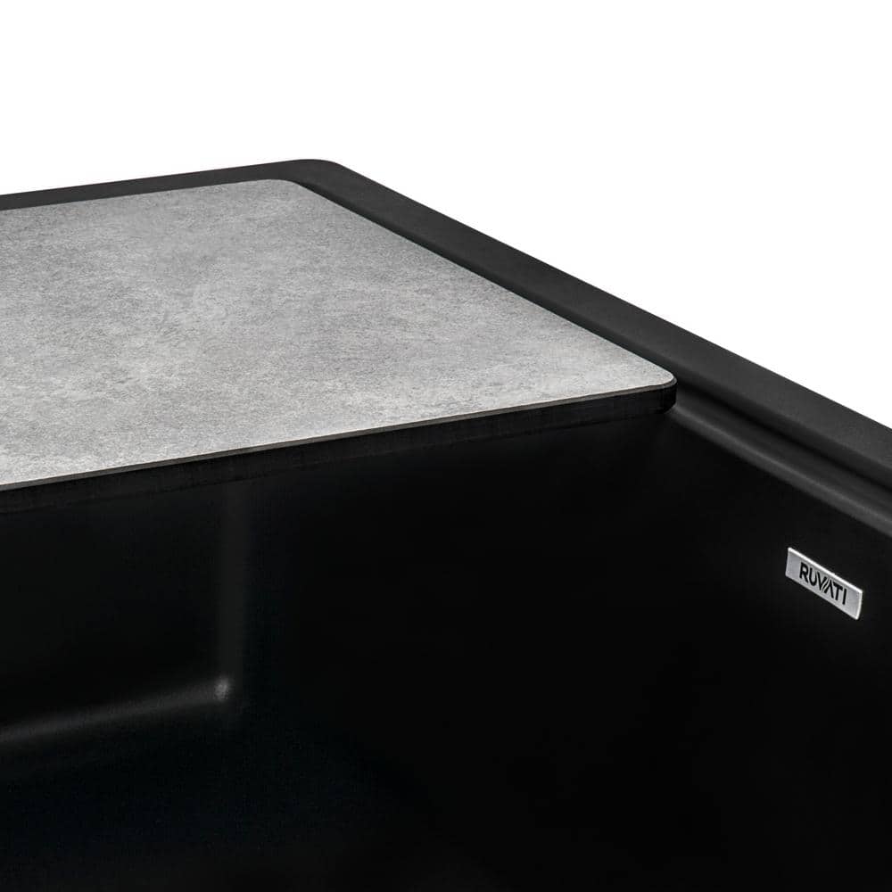 Midnight Black Granite Farmhouse Workstation Sink with Accessories