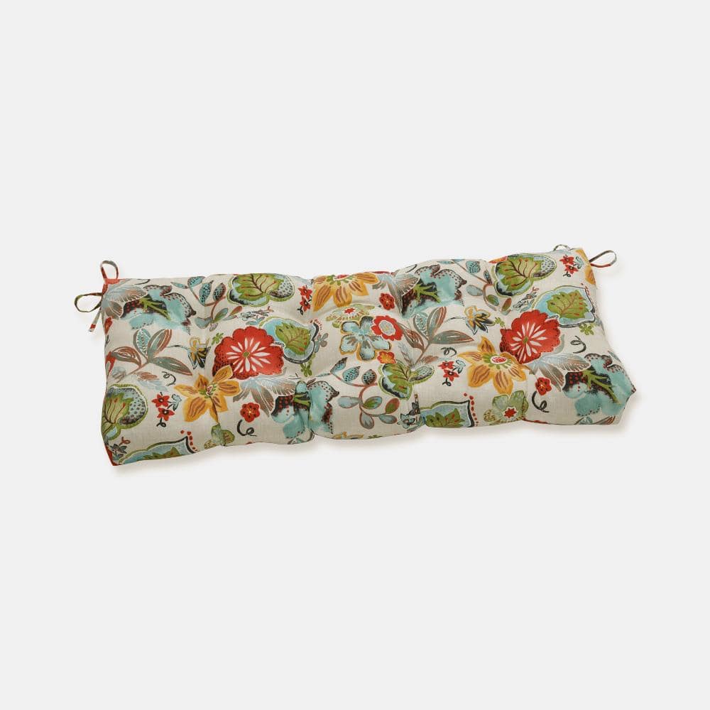 Floral Rectangular Outdoor Bench Cushion in Green -  Pillow Perfect, 651903