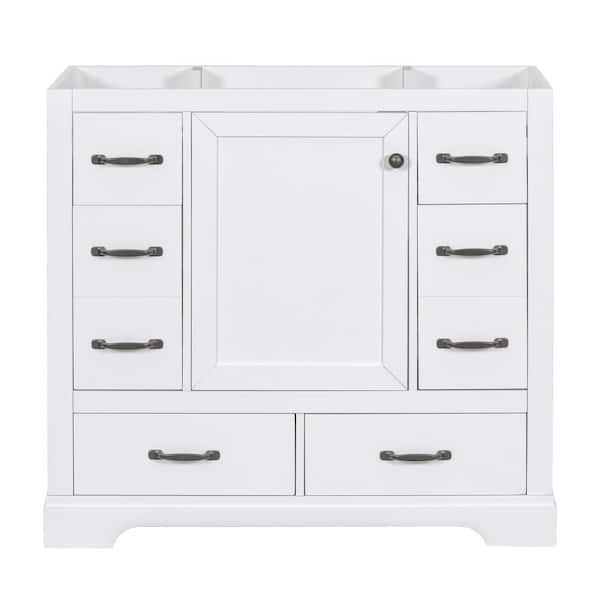 Lycvki 35.04 in. W x 17.72 in. D x 33.46 in. H Freestanding Bath Vanity Cabinet without Top in White with 2 Drawers, 3 Doors