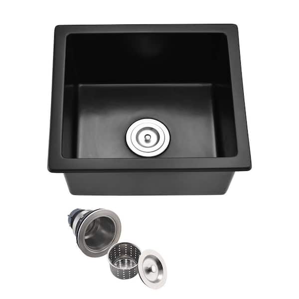 18 in. Undermount Single Bowl Matte Black Quartz Kitchen Sink with Bottom Grid