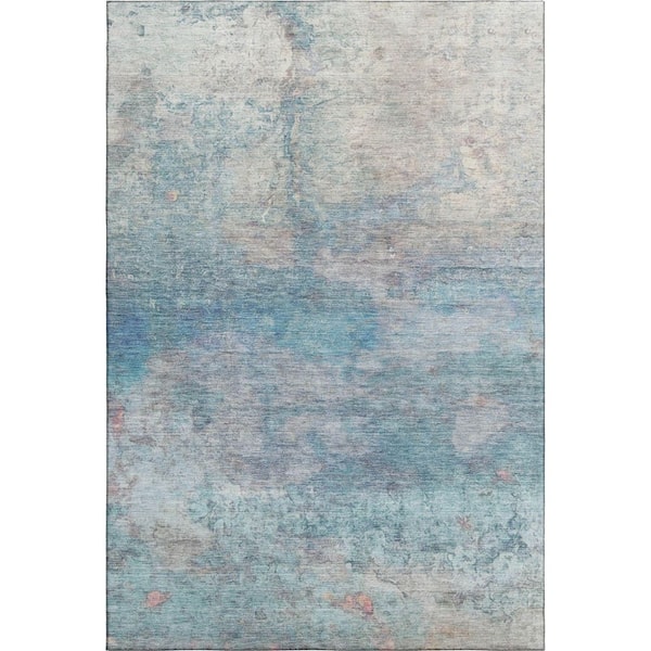 Mayfield Premium Machine Washable Abstract AMF2100 Aqua 9 ft. x 12 ft. Area Rug