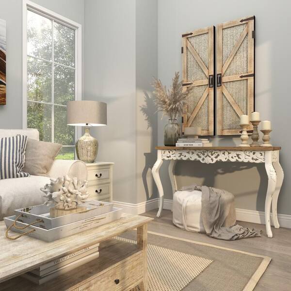 Litton Lane 46 in. White Extra Large Rectangle Wood Intricately