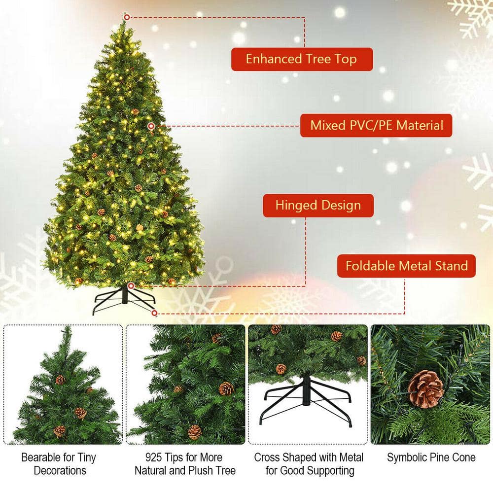 8ft Pre-lit Artificial Pine Christmas Tree with Warm White LED Lights