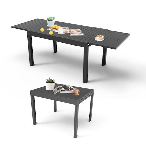 Unbranded 35 in.-71 in. Adjustable Dark Gray Aluminium Outdoor Dining Table, Patio Extendable Table