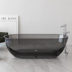 69 in. x 29.5 in. Stone Resin Solid Surface Flatbottom Freestanding Soaking Bathtub in Transparent Gray