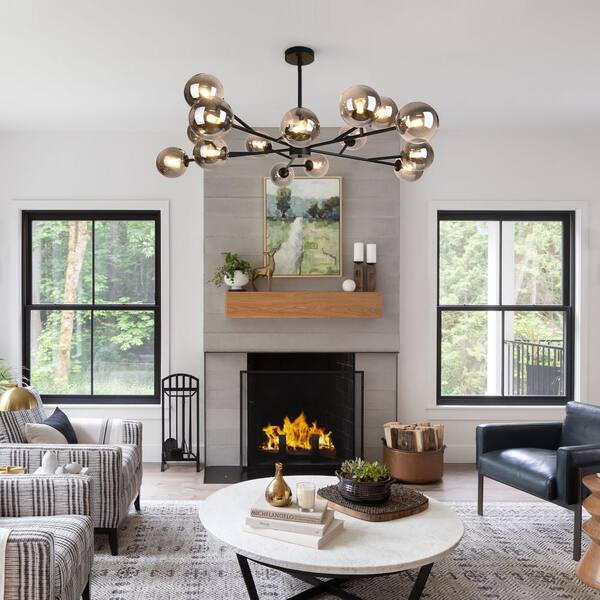 Unbranded 15-Light Metal Black Stupnik Modern Linear Chandelier with Smoked Glass Globle Shades PTR-1002081 Unbranded 15-Light Metal Black Stupnik Modern Linear Chandelier with Smoked Glass Globle Shades PTR-1002081