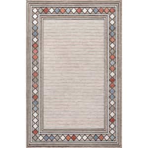 Sebastian Approximate Rug Size (5 x 8 ft.) High-Low Modern Brown/Ivory Diamond Border Indoor/Outdoor Area Rug