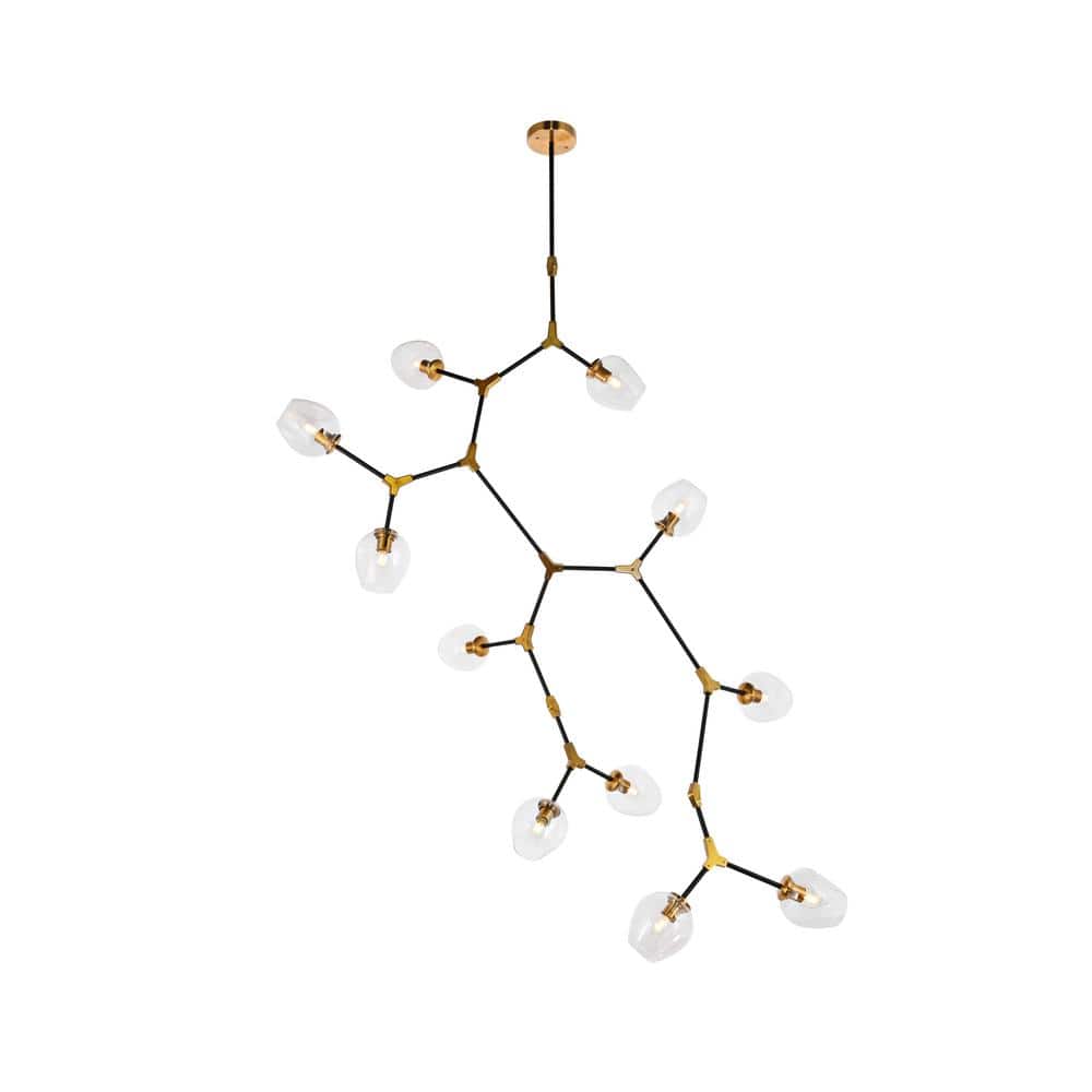 Timeless Home 73.6 in. 11-Light Light Antique Brass And Flat Black Pendant 