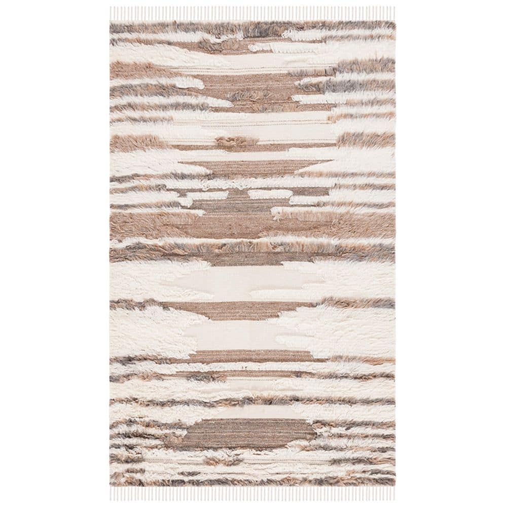 Kenya 8 ft. x 10 ft. Ivory/Brown Striped High-Low Fringe Area Rug price history on PriceWatchPro