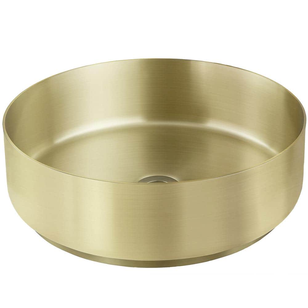 Gold Stainless Steel Round Bathroom Vessel Sink with Pop-Up Drain