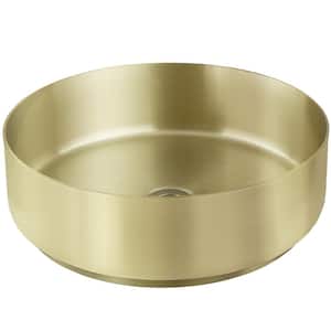15.8 in. Gold Stainless Steel Round Bathroom Vessel Sink with Pop-Up Drain