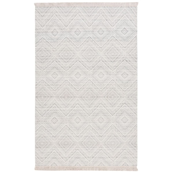 SAFAVIEH Kilim 4 ft. x 6 ft. Light Gray/Ivory Solid Diamond Fringe