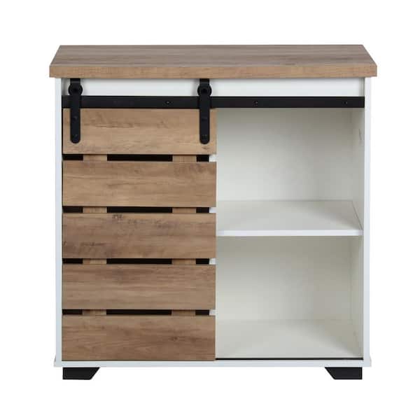 Tileon MDF Pantry Organizer with Sliding Slat Door