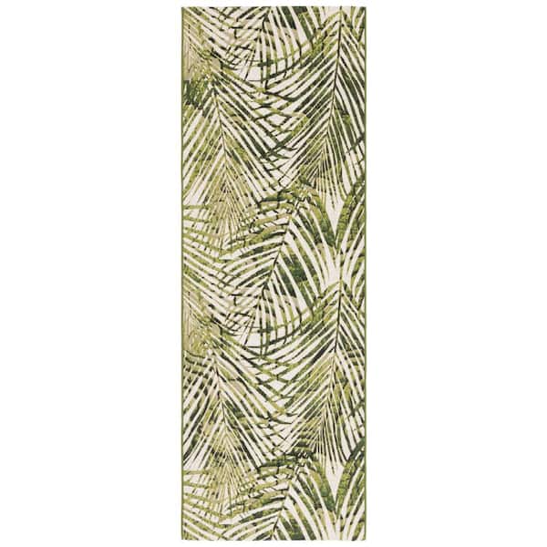 Barbados Ivory/Green 3 ft. x 8 ft. Oversized Botanical Indoor/Outdoor Runner Rug