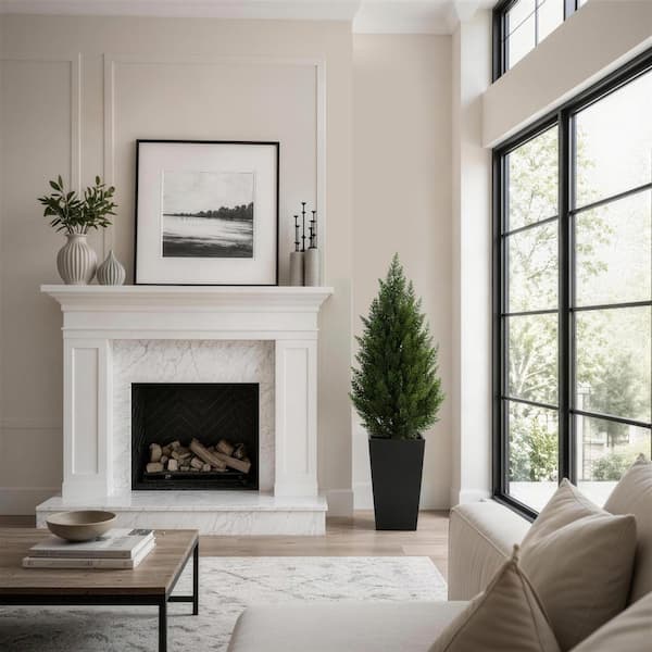 Vitalismo 4 ft. Artificial Cedar Tree w/ Black Square Flower Pots
