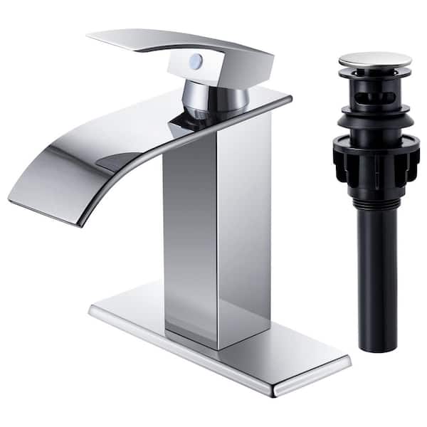 AKLFGN Waterfall Single Hole Single-Handle Low-Arc Bathroom Faucet With Pop-up Drain Assembly in Polished Chrome