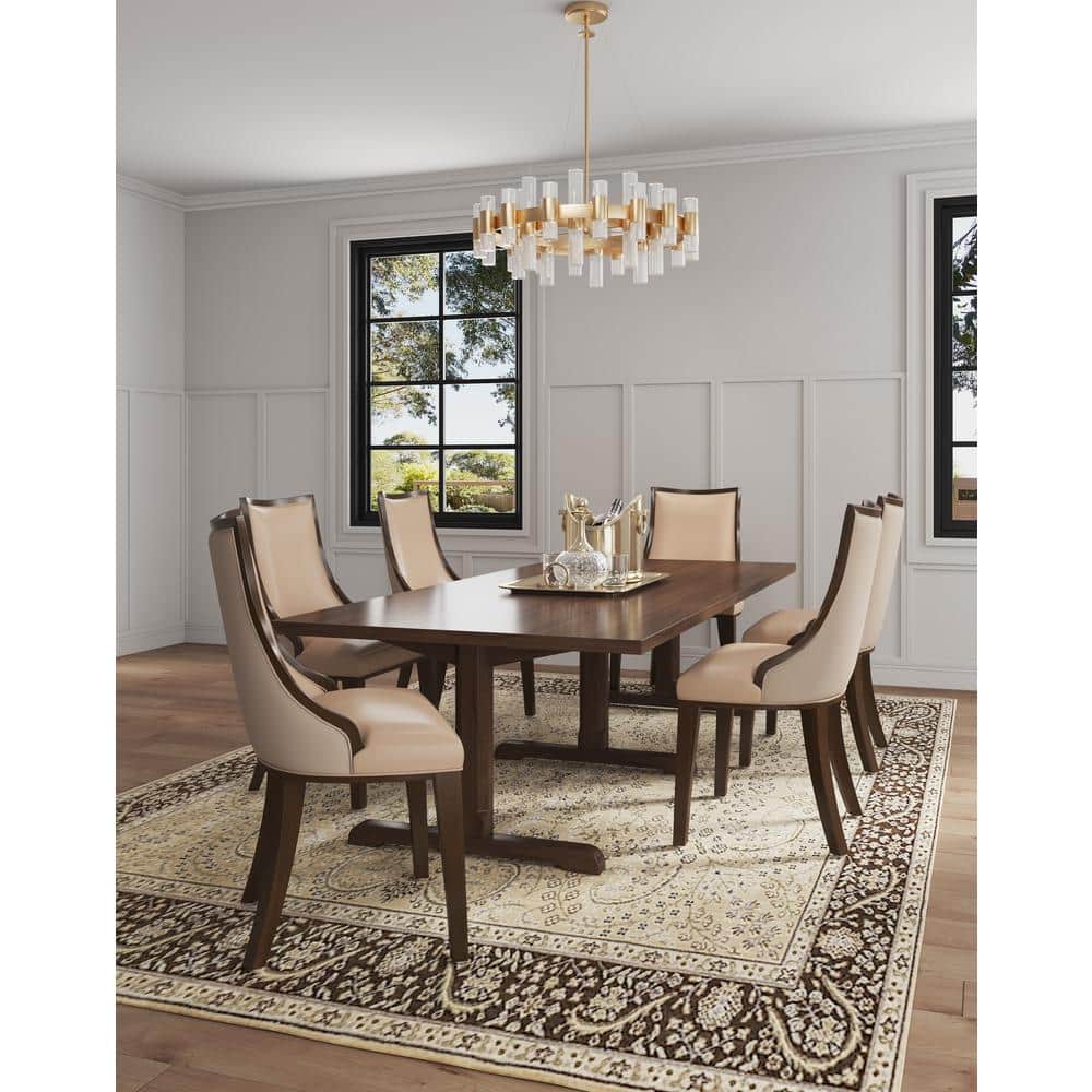 Tan Faux Leather Upholstered Parsons Side Chair with Beech Wood Legs