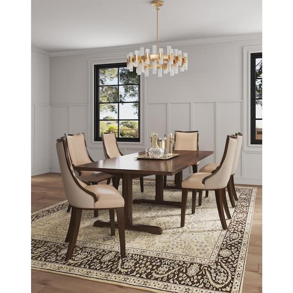 Grand Tan Faux Leather and Velvet Upholstered Traditional Dining Side Chair (Set of 2)