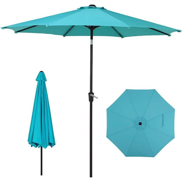 BANSA ROSE 9 ft. Reinforced Aluminum Pole UV Resistant Outdoor Market Patio Umbrella with Auto Crank and Button Tilt, Blue