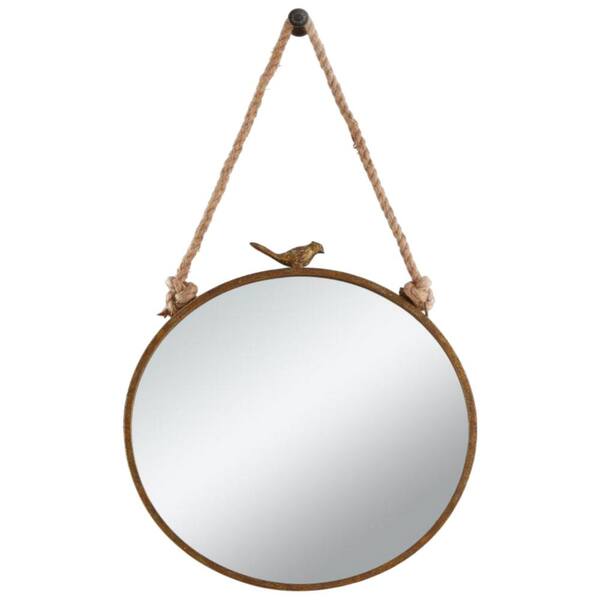 Round Wall Mirror, Hanging Wall Mirror, Antique Gold Leaf Accent Mirror