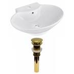 Traditional in White Ceramic Oval Vessel Sink with Overflow Drain Included