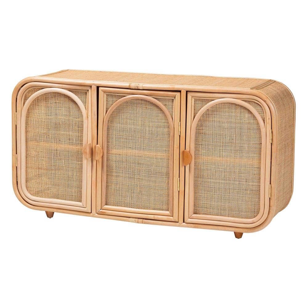 Evania Natural Rattan Bohemian 3-Door Storage Cabinet