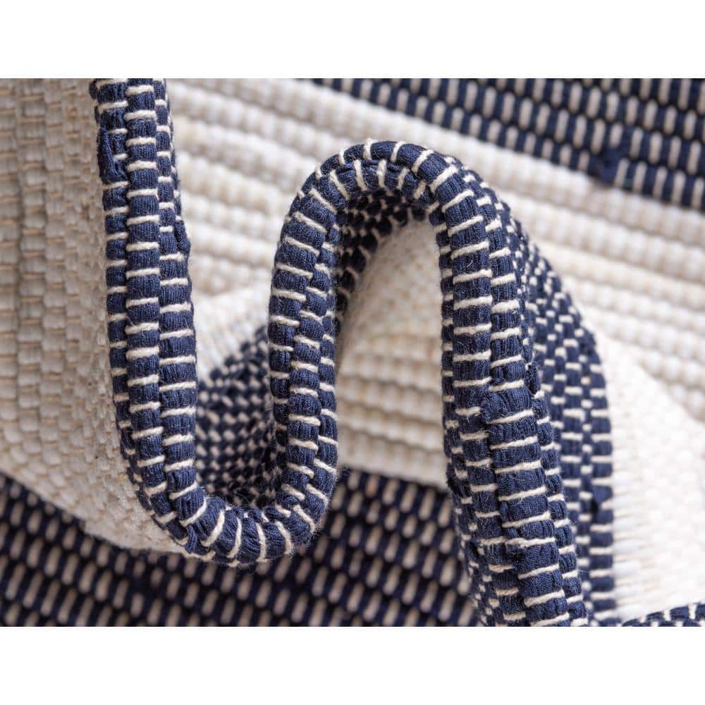 Handmade Navy Blue Braided Stripe 8' x 10' Easy-Care Rug