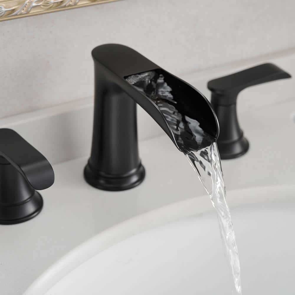 Matte Black Brass 8-Inch Widespread Waterfall Bathroom Faucet