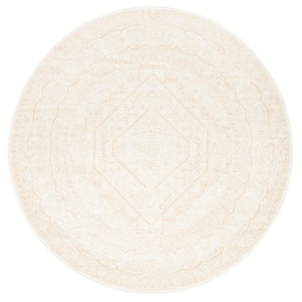 Adirondack Ivory/Beige 8 ft. x 8 ft. Border Medallion Round Area Rug