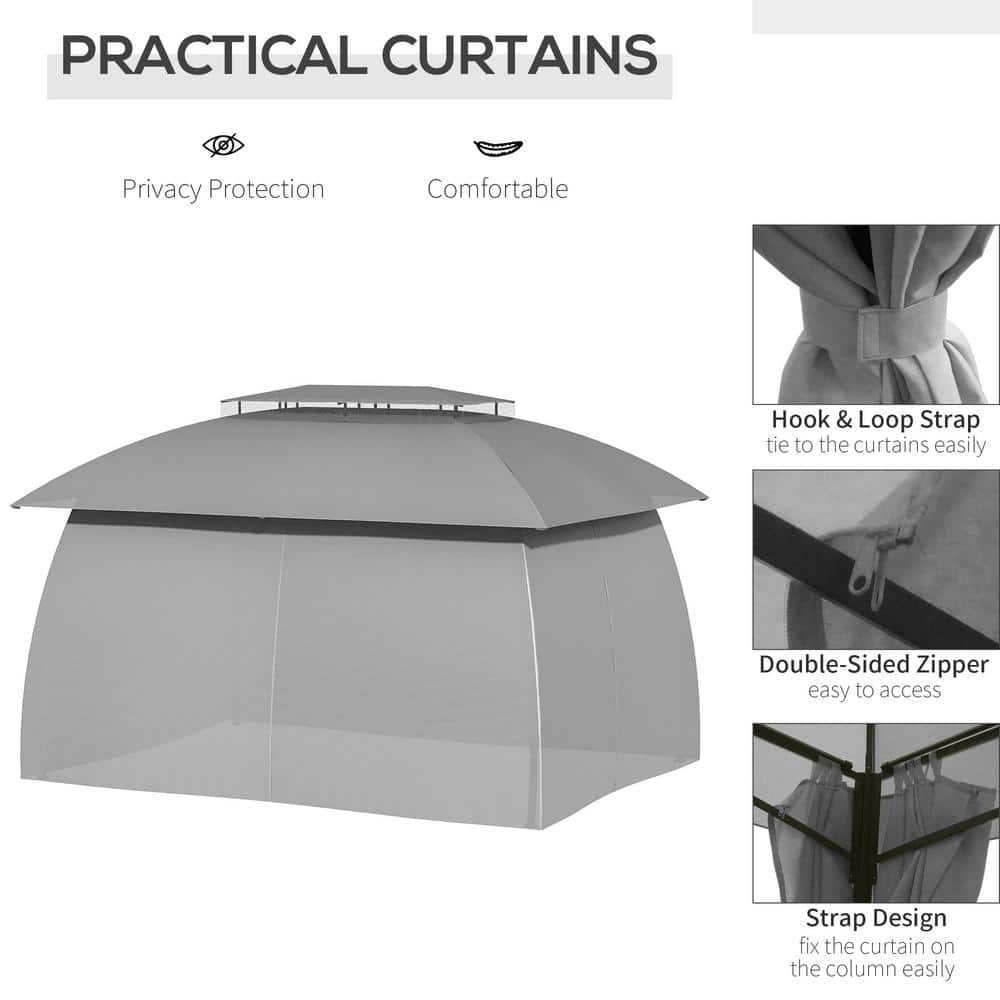 Gray Steel Frame Patio Gazebo with Double Vented Roof