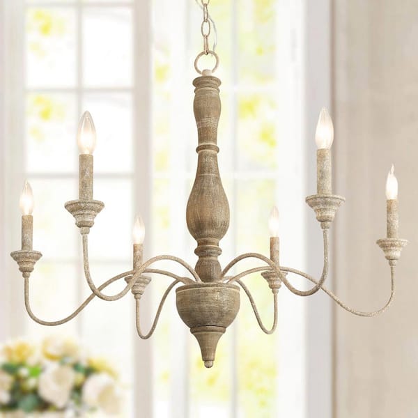 Rustic French Country 6 Light Chain Hung Chandelier, popular White Distressed