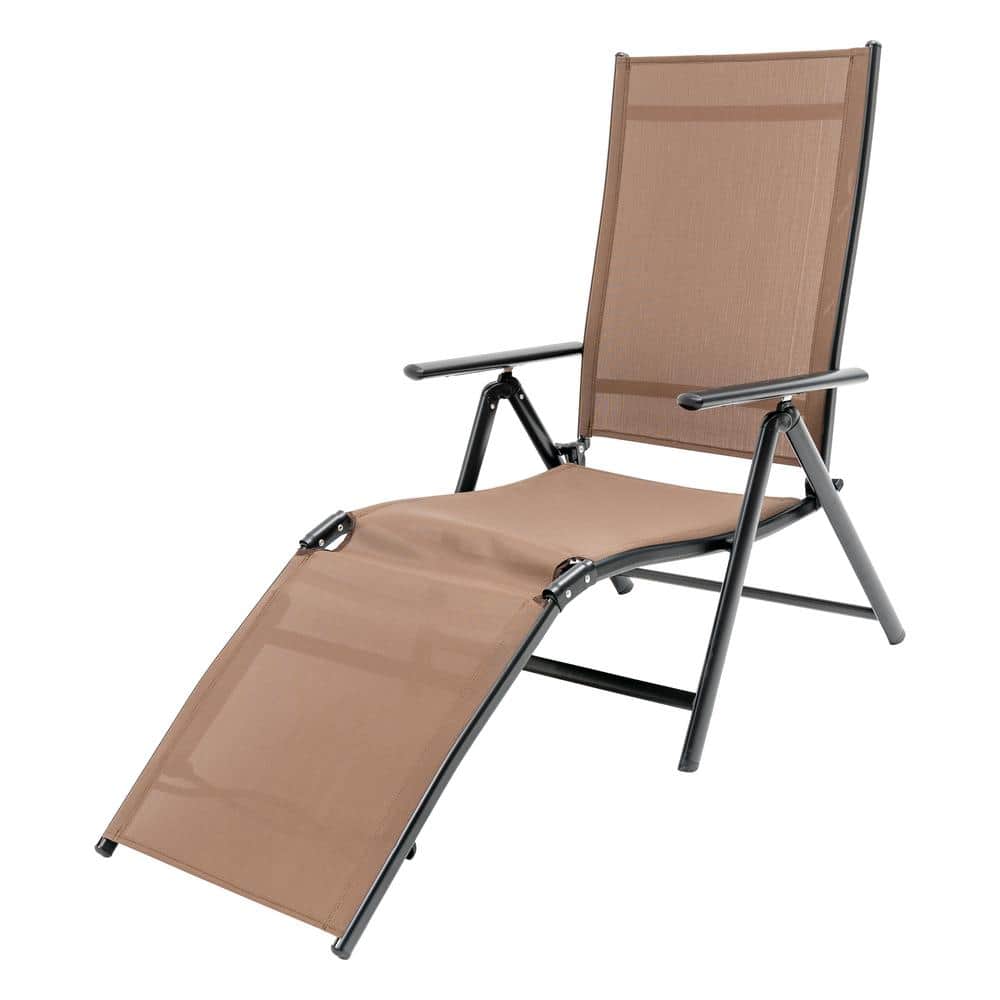 Brown Metal Outdoor Chaise Lounge Folding Reclining Chair with Adjustable B