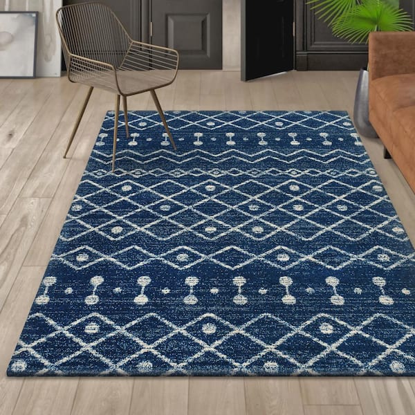 JONATHAN Y Aksil Moroccan Beni Souk Navy/Cream 3 ft. x 5 ft. Area Rug