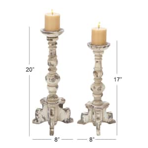 White Wood Tall Candle Holder with Distressed Accents (Set of 2)