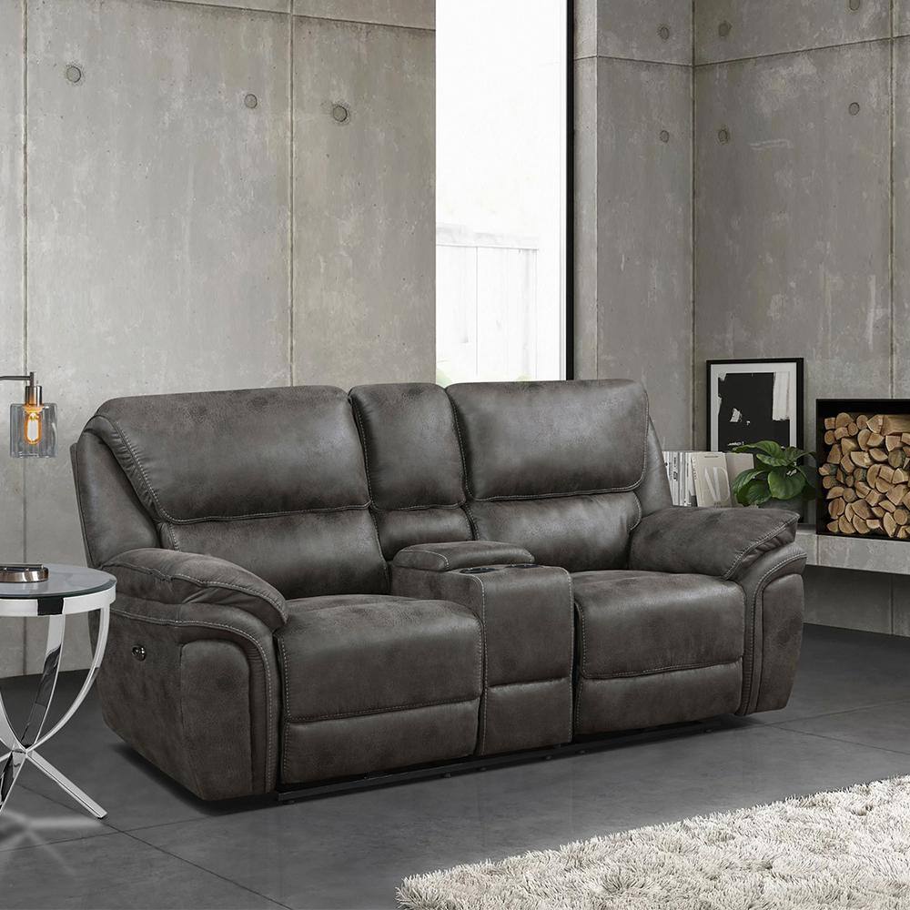 Arlo 79.5 in. W Gray Microfiber Power Double Reclining Love Seat with Cente