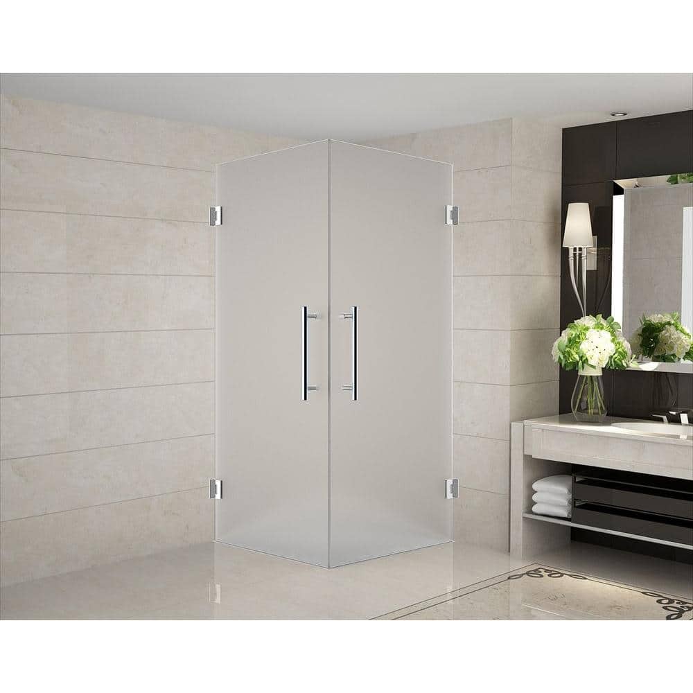 Aston Vanora 30 in. x 30 in. x 72 in. Completely Frameless Square Shower Enclosure with Frosted Glass in Chrome -  SEN989F30CH10