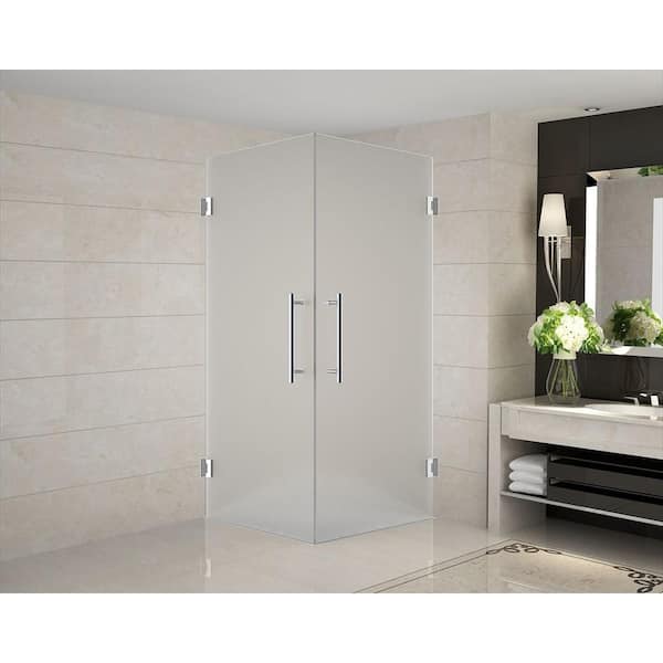 Aston Vanora 32 in. x 32 in. x 72 in. Completely Frameless Square Shower Enclosure with Frosted Glass in Stainless Steel