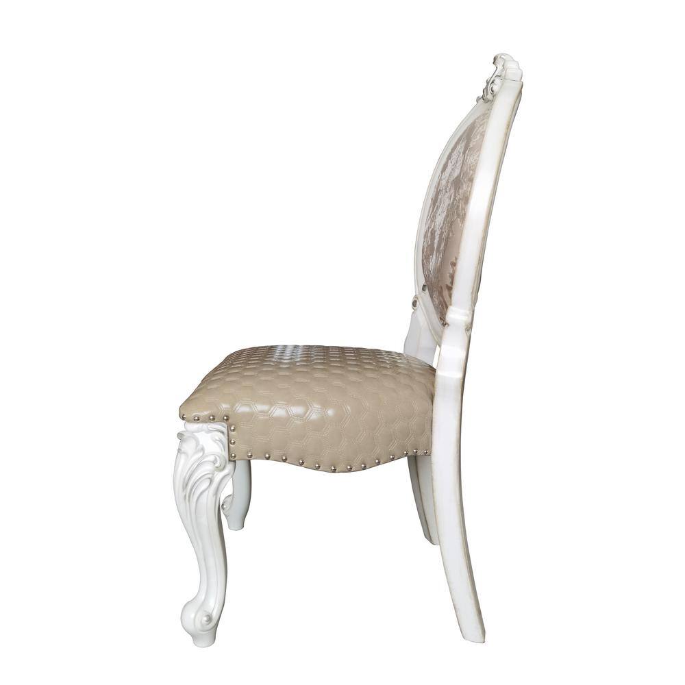Versailles White Faux Leather Upholstered Side Chair with Wood Frame