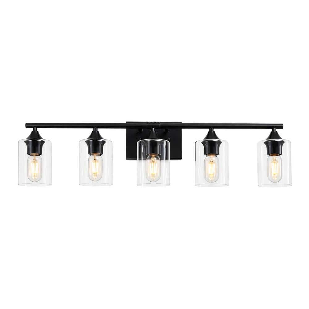 5-Light Black Bathroom Vanity Light, Metal Wall Sconce with Clear Glass Shade for Vanity Mirror, E26, No Bulbs Included price history on PriceWatchPro