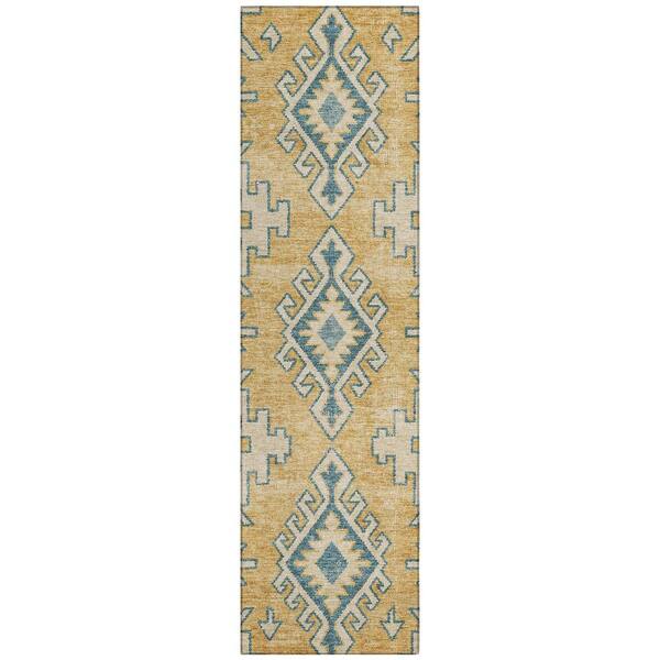 Chantille Machine Washable Indoor/Outdoor Abstract ACN3029 Gold 2 ft. x 7 ft. Runner Rug