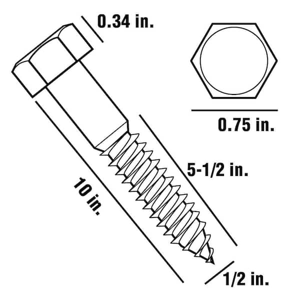 5/16 x 1.25 Stainless Steel Lag Screws and Washers, 4 Pack