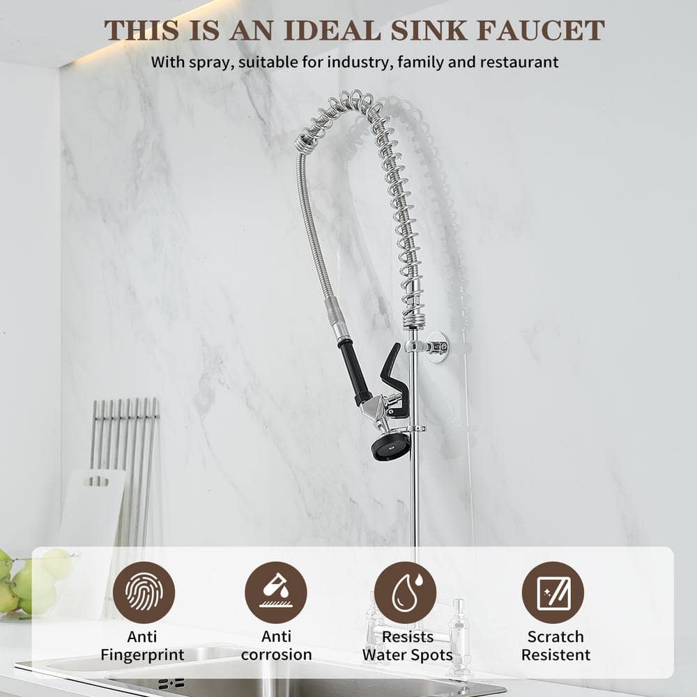 Polished Chrome Commercial Pull-Down Dual Handle Kitchen Faucet