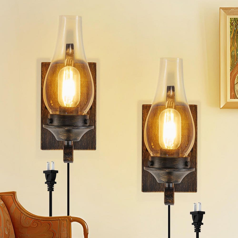 4.7 In. 1-Light Industrial Black and Gold Wall Sconce with Clear Glass Shade, Supports Hardwired and Plug in (2-Pack) price history on PriceWatchPro