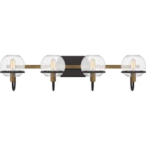 Phoenix 30.75 in. 4-Light Western Bronze Vanity Light with Clear Seeded Glass