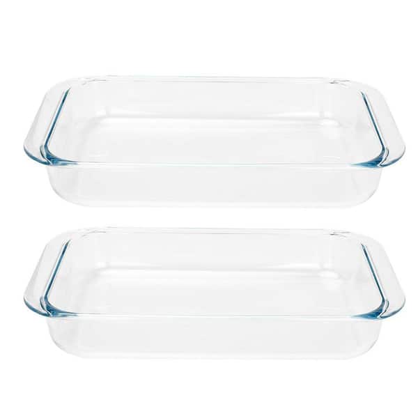 2 Pack Oblong Tempered Glass Baking Dish Set Borosilicate Bakeware Microwave Oven Dishwasher Safe Cookware