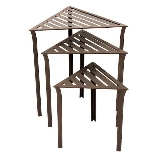 Achla Designs (Set of 3) Triangular Nesting Tables, 24 in. Tall, Roman Bronze Powder Coat Finish