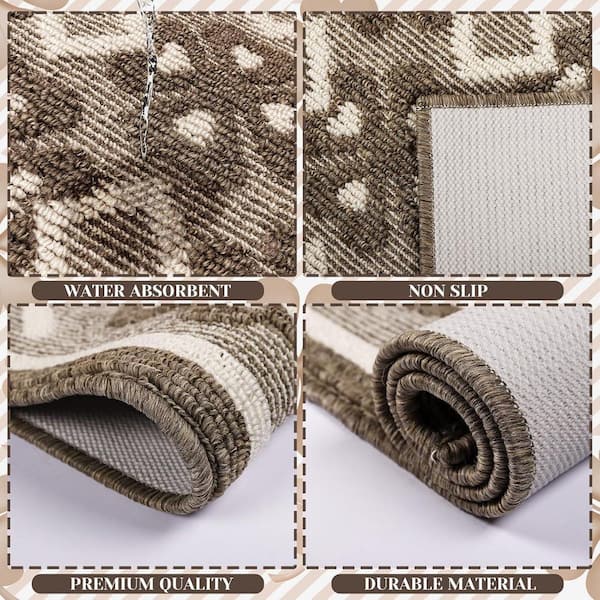 Brown 59 in. x 20 in. Indoor Non Slip Kitchen Rugs and Mats Set of 2 Washable Kitchen Mats