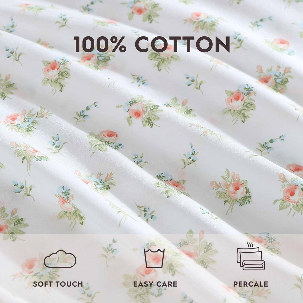 King Size Roseford Orange Floral Cotton Pillowcase Set with Ruffled Hem