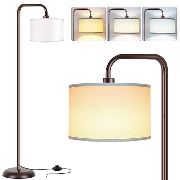 Unbranded 64.1in Brown Paint Modern Standing Lamp, 1 Bulb 3 Color Temp Arc Floor Lamp for Living Room with Fabric Shade Footswitch